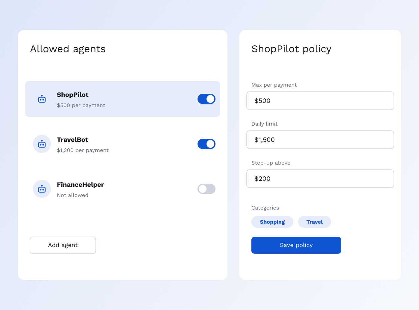 Bank-side consent and policy engine for agent payments