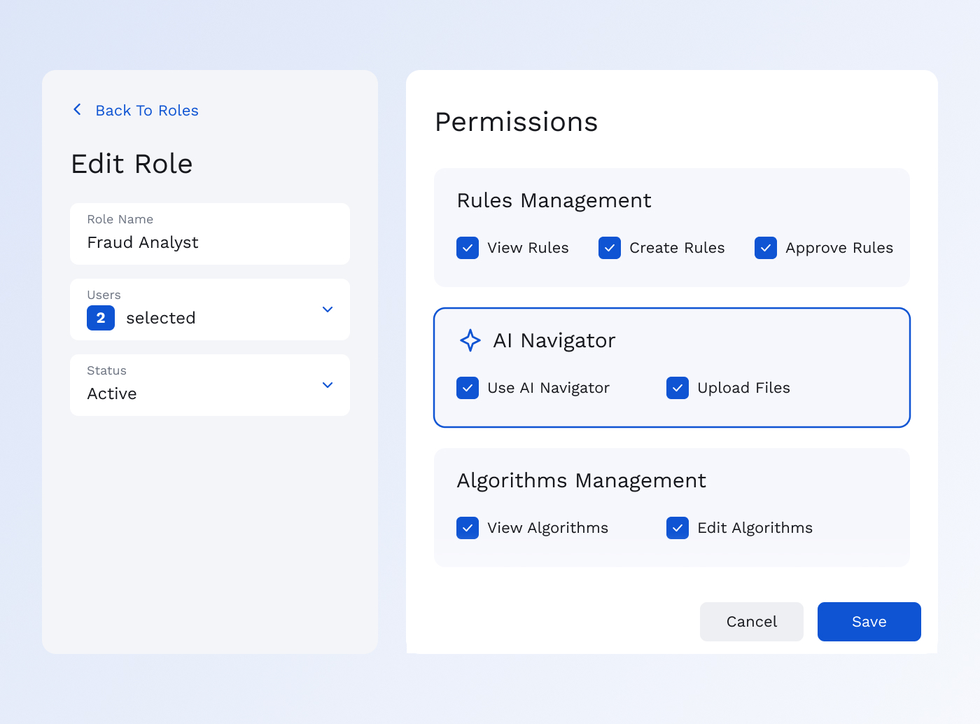 Role-based access control for AI Navigator