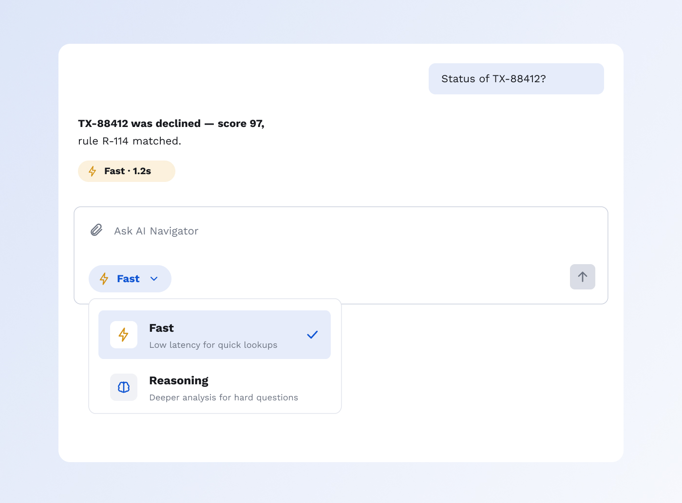 Fast mode for interactive fraud investigation queries